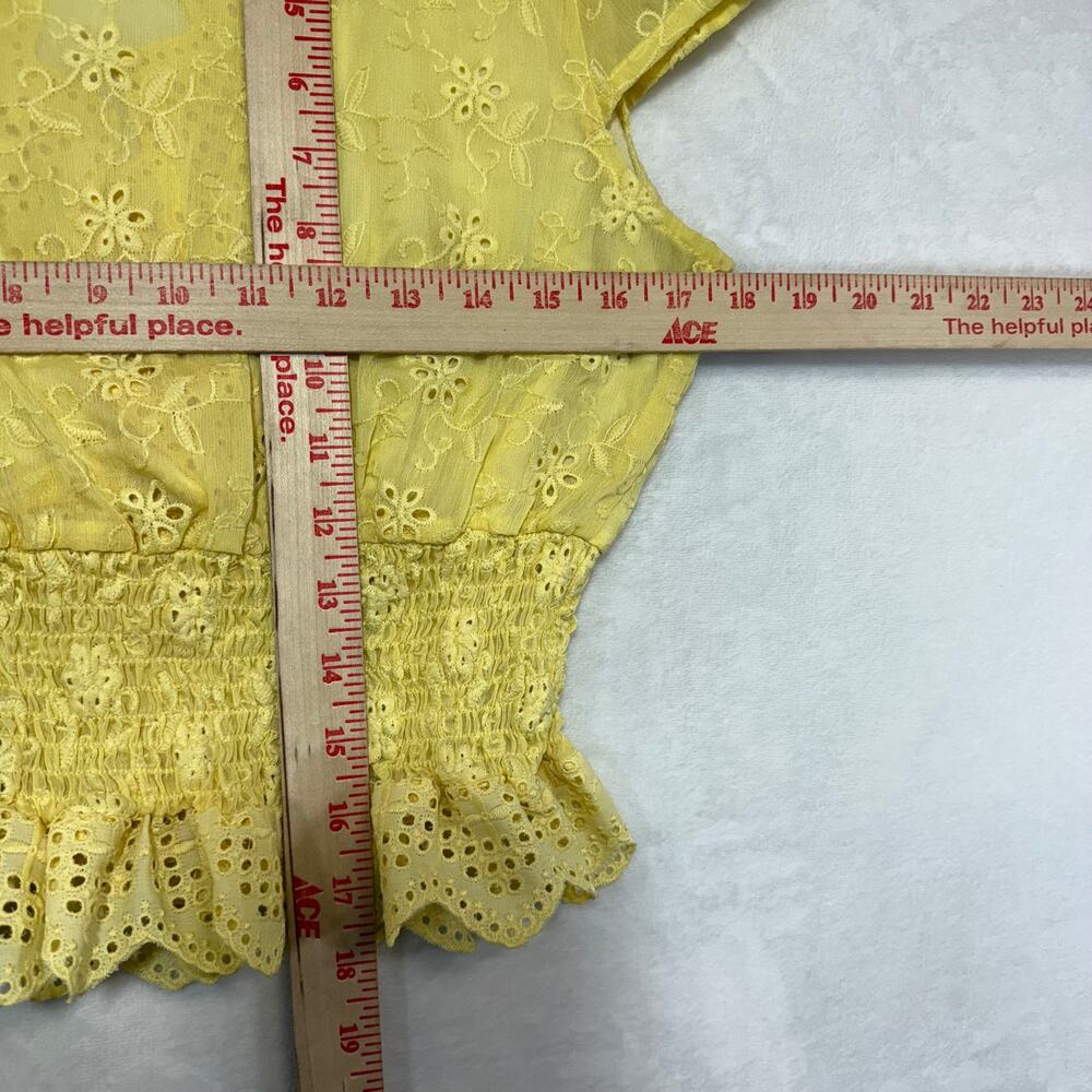 Rose & Grey M Yellow Eyelet Lace Crop Top Ruffle Cottage Coquette Softgirl Cute - Picture 7 of 10